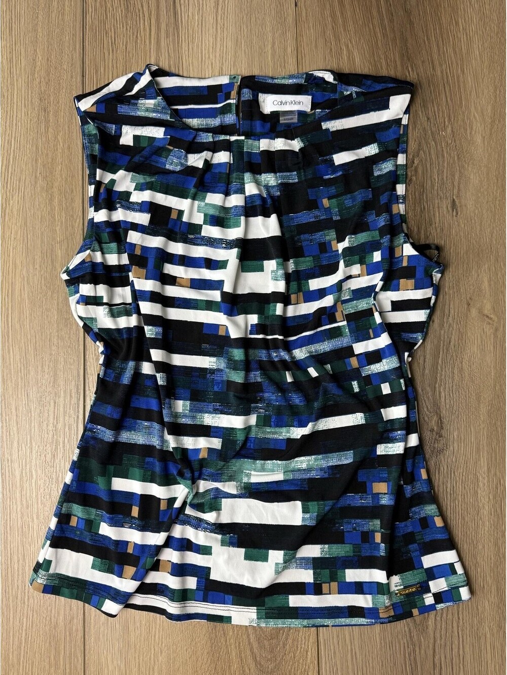 Calvin Klein Top Womens S Multicolour Abstract Stripe Sleeveless Blouse Office